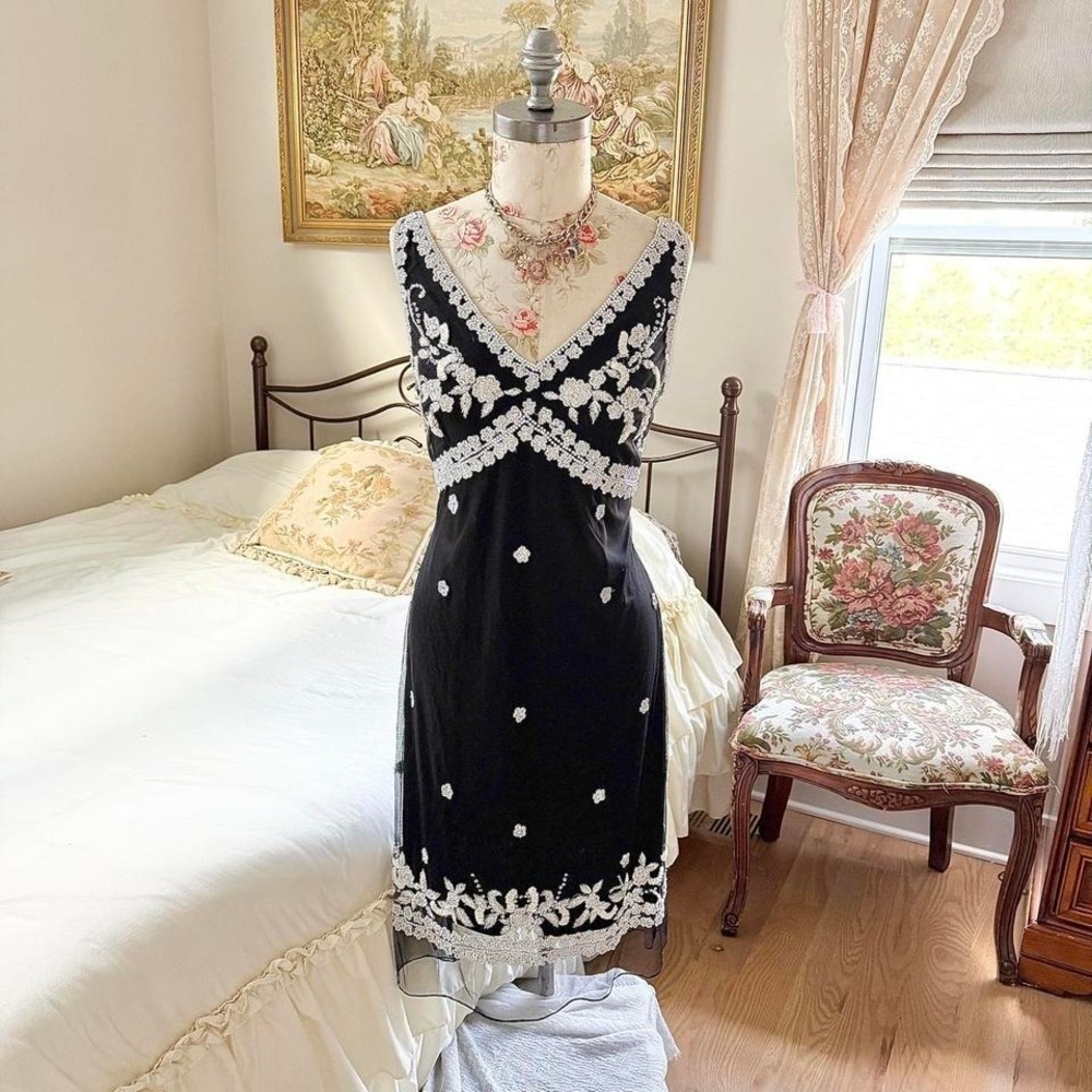 Black Beaded fairy Dress Y2K Marina size 8 black cocktail dress